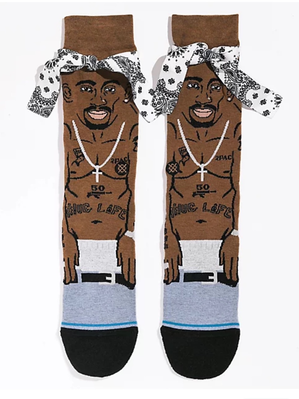 Stance x Tupac Resurrected Crew Socks Bandanna Street Wear Brown NWT-Large